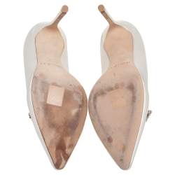 Pre Owned Jimmy Choo Off White  Satin Crystal Embellished Romy Pointed Toe Pumps Size 37