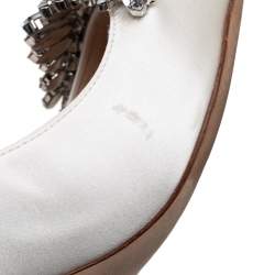 Pre Owned Jimmy Choo Off White  Satin Crystal Embellished Romy Pointed Toe Pumps Size 37