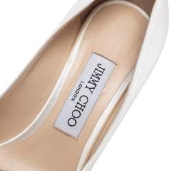 Pre Owned Jimmy Choo Off White  Satin Crystal Embellished Romy Pointed Toe Pumps Size 37
