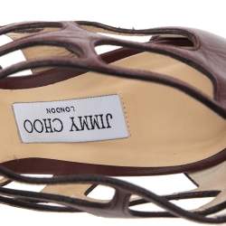 مملوكة مسبقًا Jimmy Choo Burgundy Leather Ren Cut Out Peep Toe Sandals Size 39