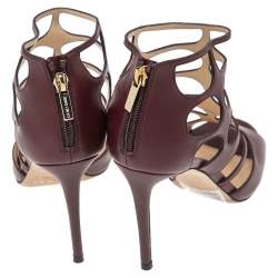 مملوكة مسبقًا Jimmy Choo Burgundy Leather Ren Cut Out Peep Toe Sandals Size 39
