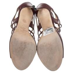 مملوكة مسبقًا Jimmy Choo Burgundy Leather Ren Cut Out Peep Toe Sandals Size 39