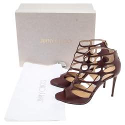 مملوكة مسبقًا Jimmy Choo Burgundy Leather Ren Cut Out Peep Toe Sandals Size 39