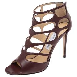 مملوكة مسبقًا Jimmy Choo Burgundy Leather Ren Cut Out Peep Toe Sandals Size 39