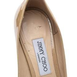 Pre Owned حذاء كعب عالي جيمي تشو جلد لامع بيج نعل سميك مقاس 39