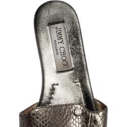 Jimmy Choo Grey Snakeskin Leather Nanda Flat Slide Sandals Size 36