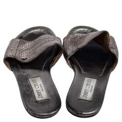 Jimmy Choo Grey Snakeskin Leather Nanda Flat Slide Sandals Size 36