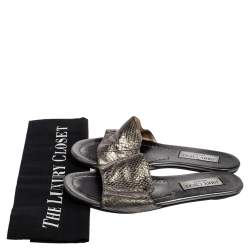 Jimmy Choo Grey Snakeskin Leather Nanda Flat Slide Sandals Size 36