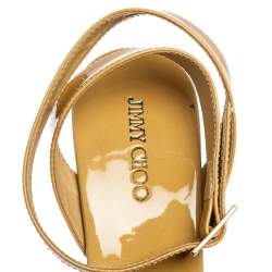 مملوكة مسبقًا Jimmy Choo Yellow Patent Leather Lucia Cross Strap Wedge Ankle-Strap Sandal Size 39