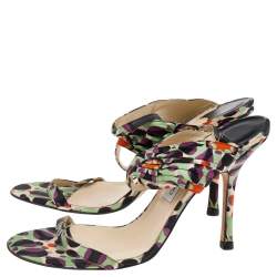 Pre Owned Jimmy Choo Multicolor Printed Satin Charis Ankle Strap Sandals Size 41