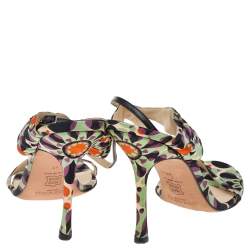 Pre Owned Jimmy Choo Multicolor Printed Satin Charis Ankle Strap Sandals Size 41