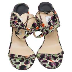 Pre Owned Jimmy Choo Multicolor Printed Satin Charis Ankle Strap Sandals Size 41