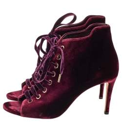 مملوكة مسبقًا حذاء بوت جيمي تشو مافي قطيفة عنابي رباط علوي مقدمة مفتوحة مقاس 37.5