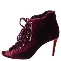 مملوكة مسبقًا حذاء بوت جيمي تشو مافي قطيفة عنابي رباط علوي مقدمة مفتوحة مقاس 37.5