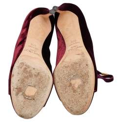 مملوكة مسبقًا حذاء بوت جيمي تشو مافي قطيفة عنابي رباط علوي مقدمة مفتوحة مقاس 37.5