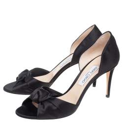 Pre Owned Jimmy Choo Black Satin Kitty Knotted Bow Sandals Size 40