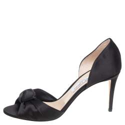 Pre Owned Jimmy Choo Black Satin Kitty Knotted Bow Sandals Size 40