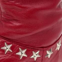Pre Owned Jimmy Choo Red Leather Embellished Mid Calf Boots Size 37