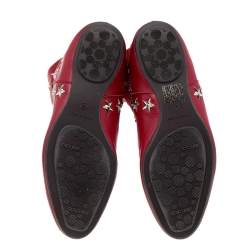 Pre Owned Jimmy Choo Red Leather Embellished Mid Calf Boots Size 37