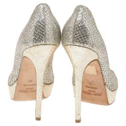 Jimmy Choo Gold Glitter Luna Peep Toe Platform Pumps Size 38