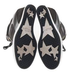 Pre Owned Jimmy Choo Dark Grey Patent Leather And Suede Panama Wedge Sneakers Size 39