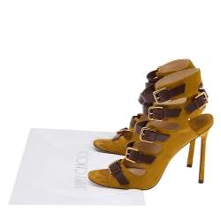 Jimmy Choo Yellow/Brown Suede And Leather Trick Caged Sandals Size 40