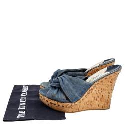 Pre Owned Jimmy Choo Blue Denim Slide Sandals Size 38