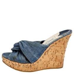 Pre Owned Jimmy Choo Blue Denim Slide Sandals Size 38