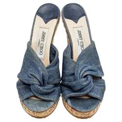 Pre Owned Jimmy Choo Blue Denim Slide Sandals Size 38