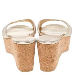 Jimmy Choo Gold Leather Prima  Cork Wedge Platform Slide Sandals Size 40
