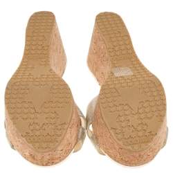 Jimmy Choo Gold Leather Prima  Cork Wedge Platform Slide Sandals Size 40