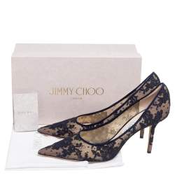 Pre Owned Jimmy Choo Dark Blue Lace Abel Pointed-Toe Pumps Size 41