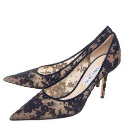 Pre Owned Jimmy Choo Dark Blue Lace Abel Pointed-Toe Pumps Size 41