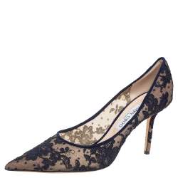 Pre Owned Jimmy Choo Dark Blue Lace Abel Pointed-Toe Pumps Size 41