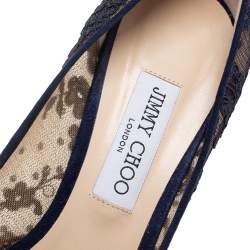 Pre Owned Jimmy Choo Dark Blue Lace Abel Pointed-Toe Pumps Size 41