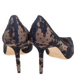 Pre Owned Jimmy Choo Dark Blue Lace Abel Pointed-Toe Pumps Size 41