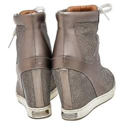 مملوكة مسبقًا Jimmy Choo Grey Leather and Mesh Panama Wedge Sneakers Size 40