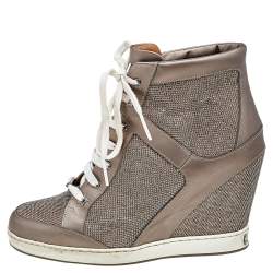 مملوكة مسبقًا Jimmy Choo Grey Leather and Mesh Panama Wedge Sneakers Size 40