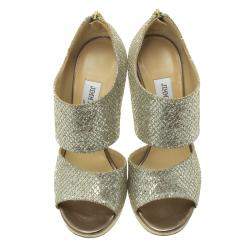 Jimmy Choo Silver Glitter Private Platform Sandals Size 36.5