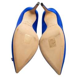 Pre Owned Jimmy Choo Electric Blue Satin Manda Crystal Embellished Pointed Toe Pumps Size 38
