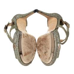 Pre Owned Jimmy Choo Gold Lamé Glitter Fabric Kuki Platform Sandals Size 37