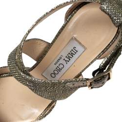 Pre Owned Jimmy Choo Gold Lamé Glitter Fabric Kuki Platform Sandals Size 37