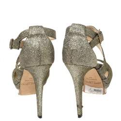 Pre Owned Jimmy Choo Gold Lamé Glitter Fabric Kuki Platform Sandals Size 37
