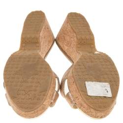Pre Owned Jimmy Choo Gold Glitter Prima Cork Wedge Sandals Size 35