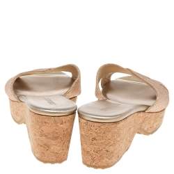 Pre Owned Jimmy Choo Gold Glitter Prima Cork Wedge Sandals Size 35