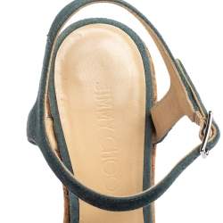 Pre Owned Jimmy Choo Blue Suede Ankle Strap Espadrille Wedge Sandals Size 36.5