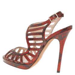 Jimmy Choo Red Python Keenan Python Platform Sandals Size 37.5