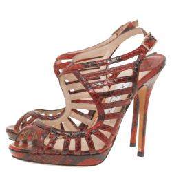 Jimmy Choo Red Python Keenan Python Platform Sandals Size 37.5