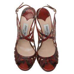 Jimmy Choo Red Python Keenan Python Platform Sandals Size 37.5