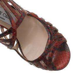 Jimmy Choo Red Python Keenan Python Platform Sandals Size 37.5